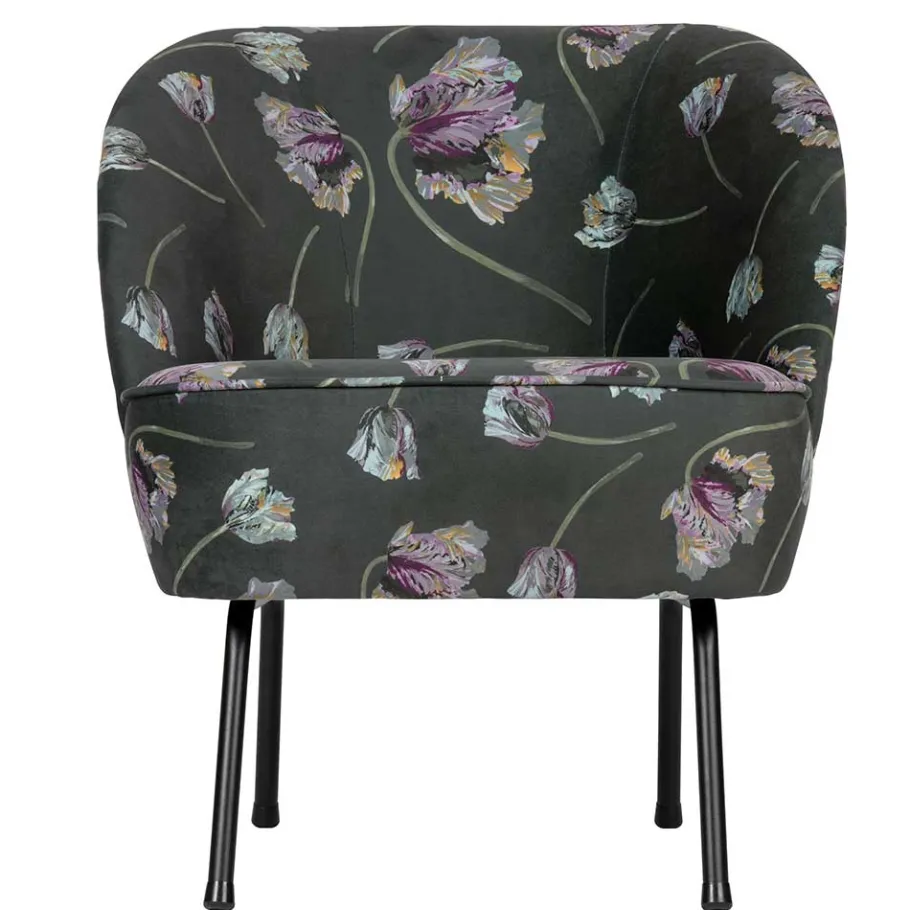Best Wohnen Grauer Samt Sessel mit Tulpen Lila - Kiyoshi