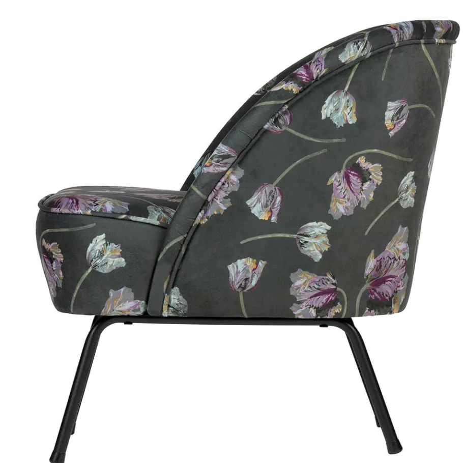 Best Wohnen Grauer Samt Sessel mit Tulpen Lila - Kiyoshi