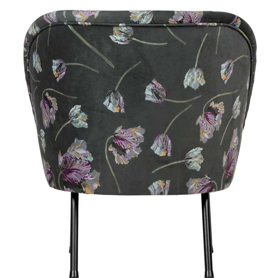 Best Wohnen Grauer Samt Sessel mit Tulpen Lila - Kiyoshi