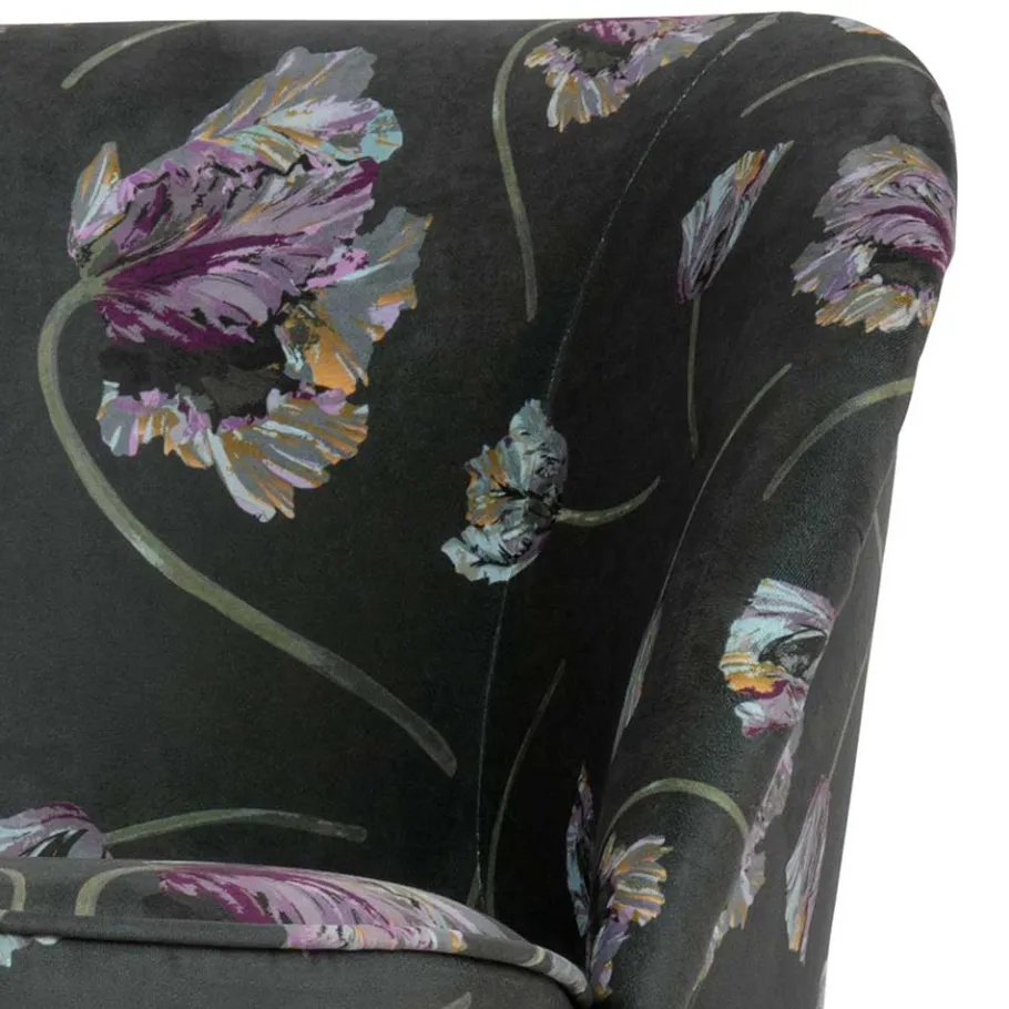 Best Wohnen Grauer Samt Sessel mit Tulpen Lila - Kiyoshi