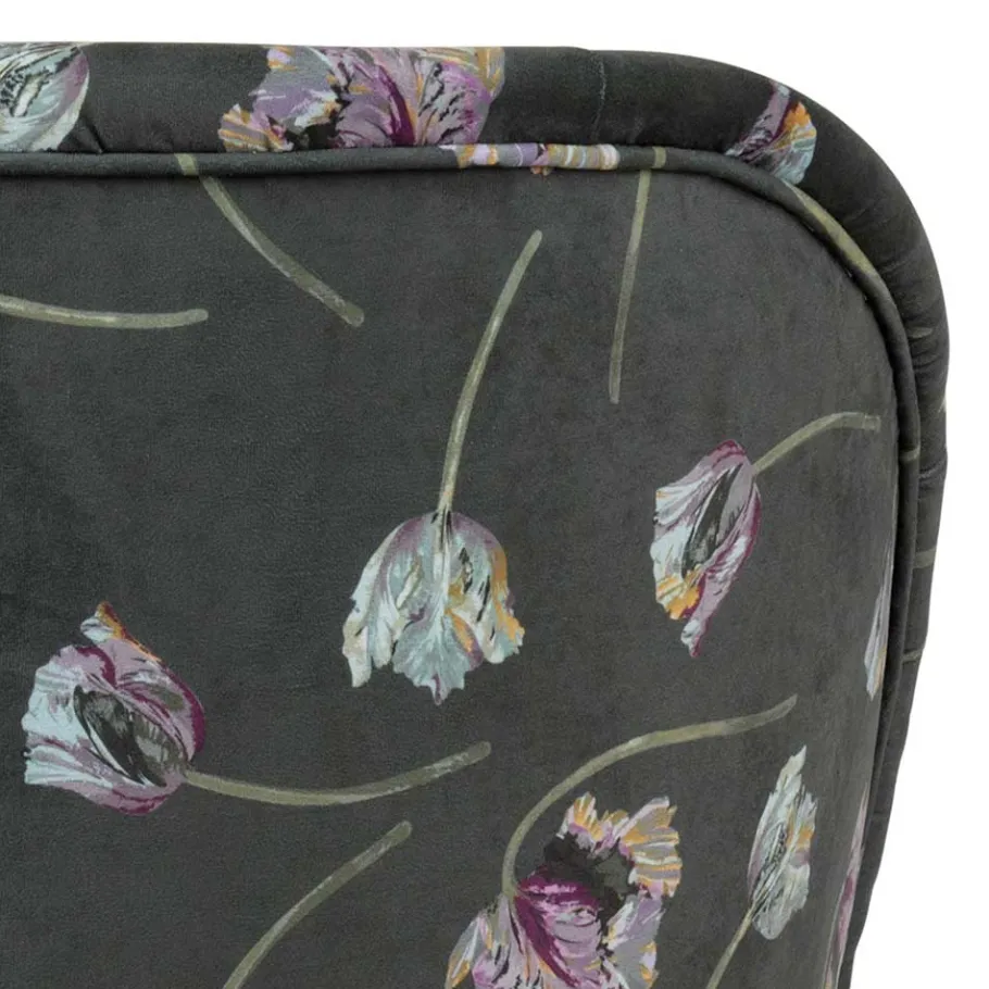 Best Wohnen Grauer Samt Sessel mit Tulpen Lila - Kiyoshi