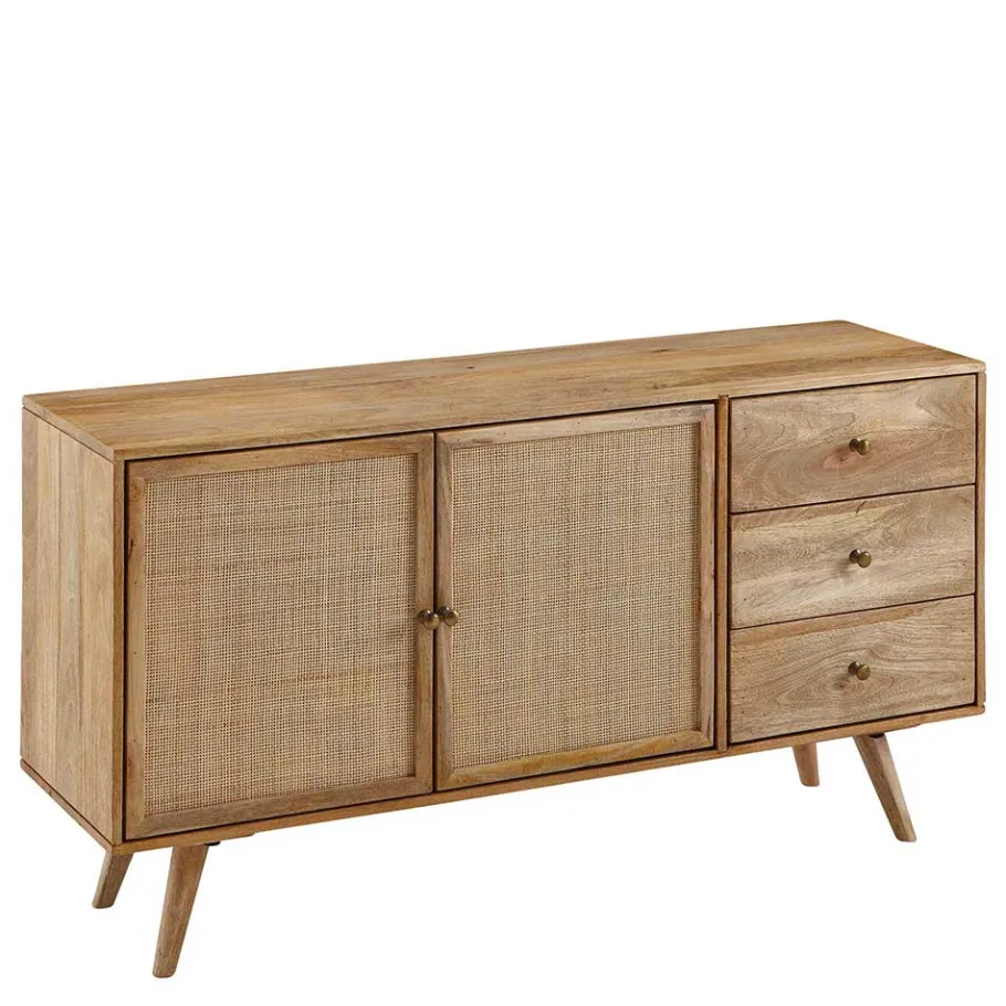 Hot Wohnen Große Kombi-Kommode aus Mangoholz & Rattan - Kanados