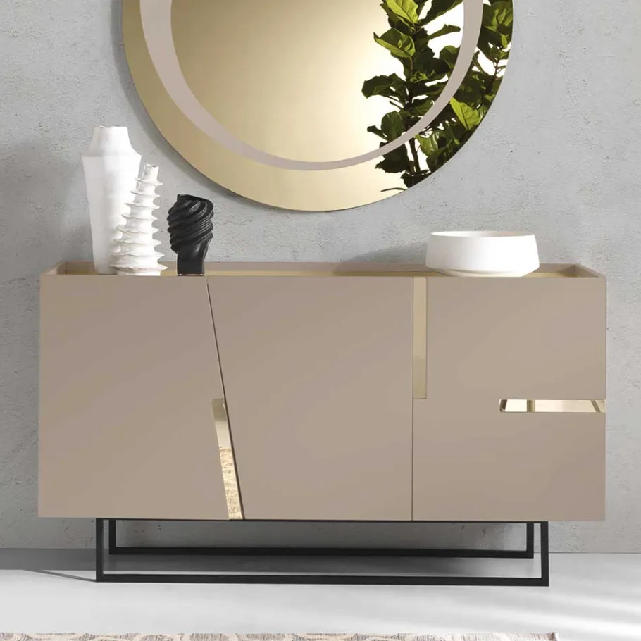 Discount Wohnen Große Kommode in Taupe mit Spiegel in Bronze - Fashiona