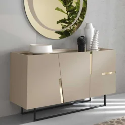 Discount Wohnen Große Kommode in Taupe mit Spiegel in Bronze - Fashiona
