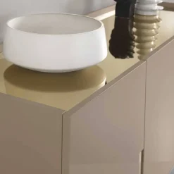 Discount Wohnen Große Kommode in Taupe mit Spiegel in Bronze - Fashiona