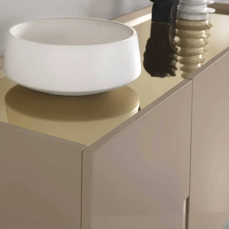 Discount Wohnen Große Kommode in Taupe mit Spiegel in Bronze - Fashiona