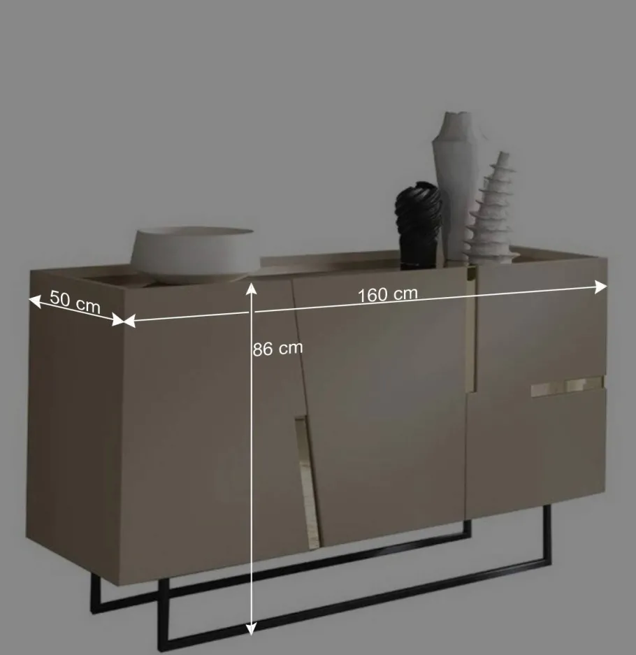 Discount Wohnen Große Kommode in Taupe mit Spiegel in Bronze - Fashiona