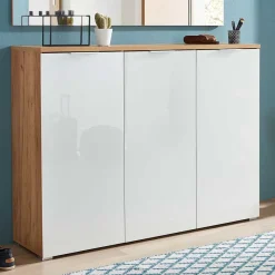 Outlet Wohnen Großer Schuhschrank Reestyl mit Glas Weiß