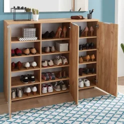 Outlet Wohnen Großer Schuhschrank Reestyl mit Glas Weiß