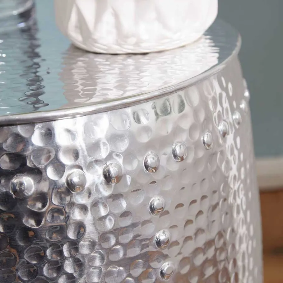 Best Wohnen Handgearbeiteter Alu-Beistelltisch in Silber - Wake
