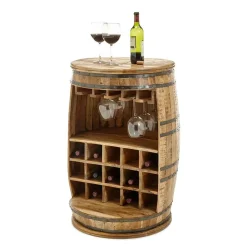 Outlet Wohnen Hausbar im Fass Design aus Mangobaum Holz - Croadiva