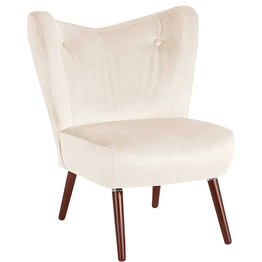 Wohnen Heller Retrosessel in Creme Samtvelours - Catjana