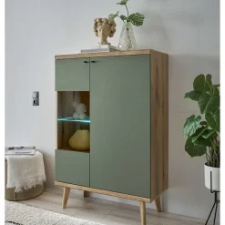 Outlet Wohnen Highboard in Graugrün und Wildeiche - Oliva