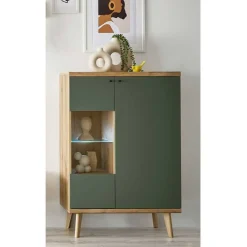 Outlet Wohnen Highboard in Graugrün und Wildeiche - Oliva