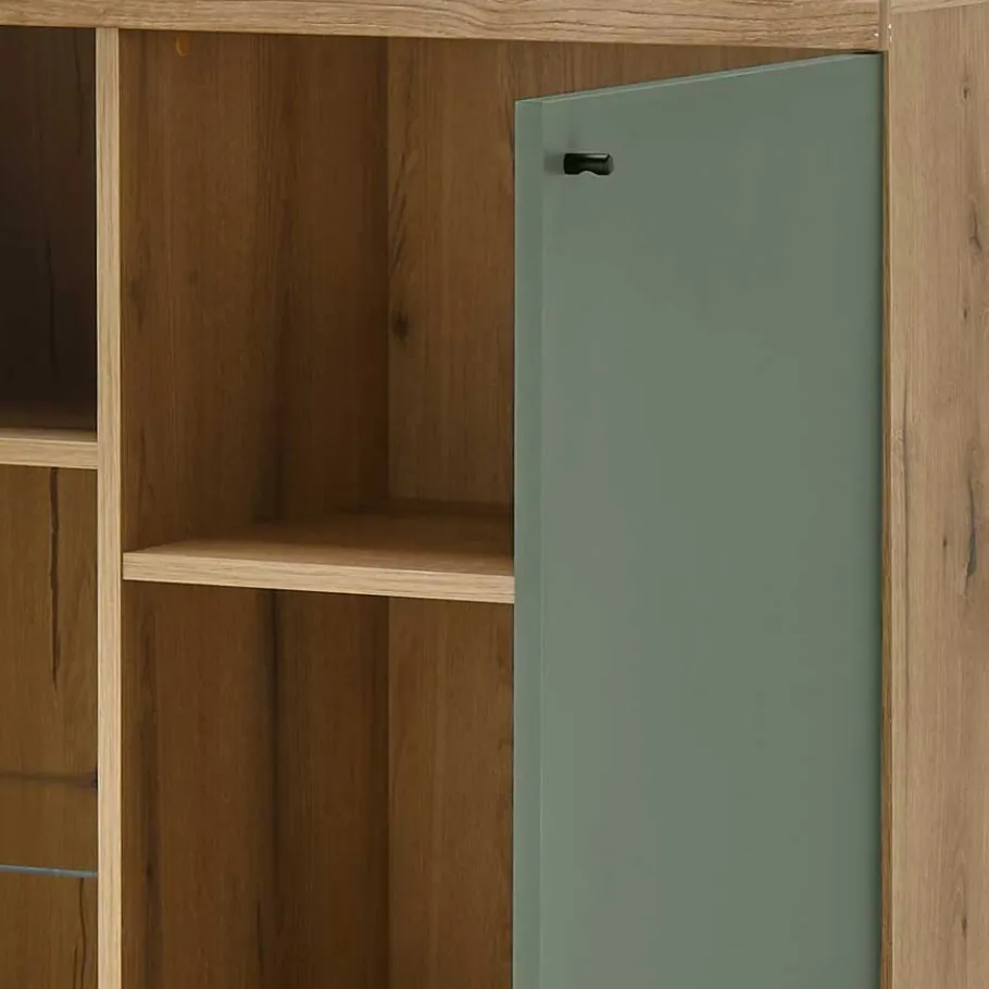 Outlet Wohnen Highboard in Graugrün und Wildeiche - Oliva
