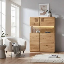 Sale Wohnen Highboard mit Glaseinsatz aus Wildeiche massiv - Millena