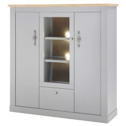 Online Wohnen Highboard mit Glaseinsatz mit Metallgriffen - Buleta