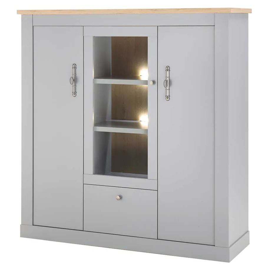 Online Wohnen Highboard mit Glaseinsatz mit Metallgriffen - Buleta