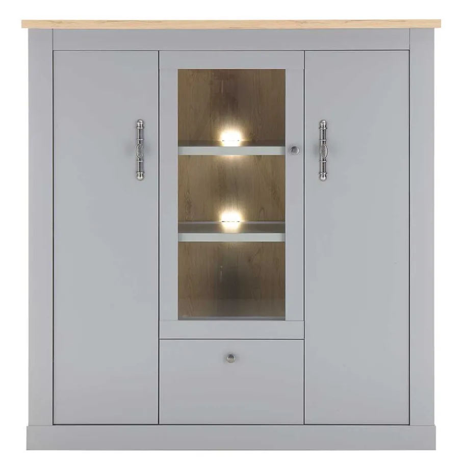 Online Wohnen Highboard mit Glaseinsatz mit Metallgriffen - Buleta