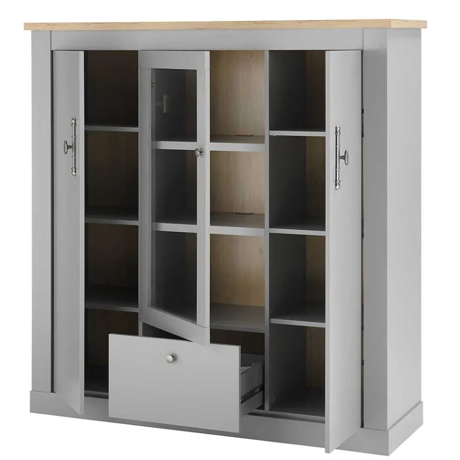 Online Wohnen Highboard mit Glaseinsatz mit Metallgriffen - Buleta