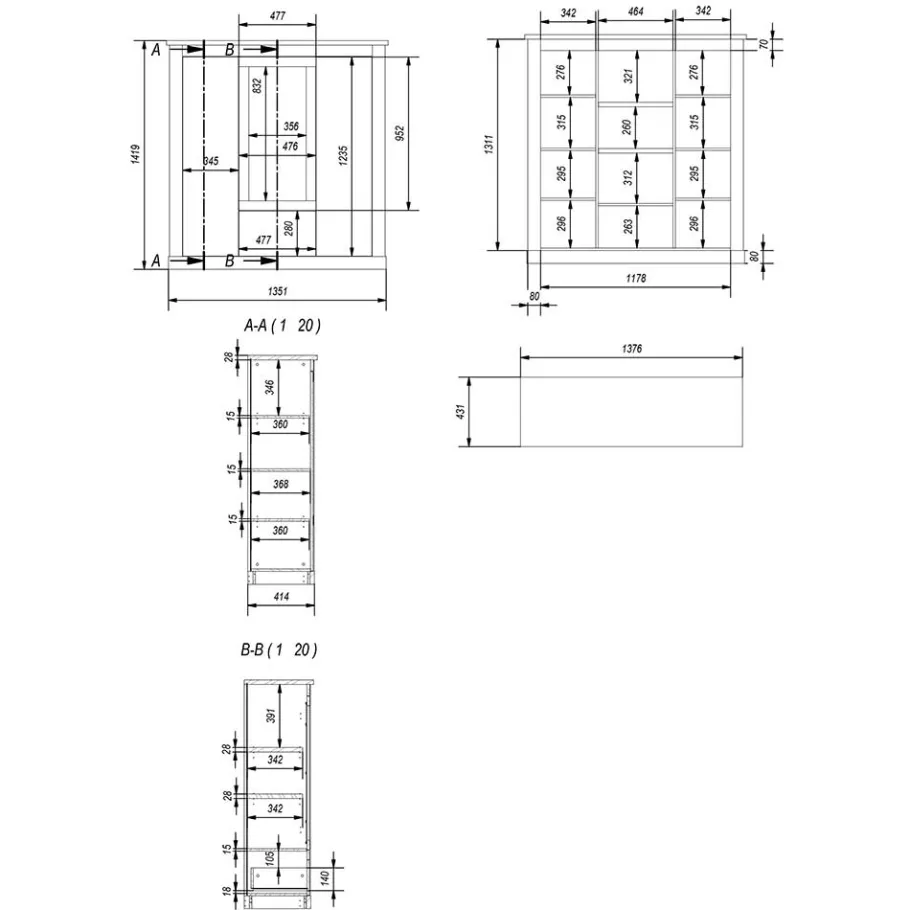 Online Wohnen Highboard mit Glaseinsatz mit Metallgriffen - Buleta