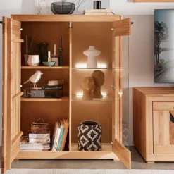 Sale Wohnen Highboard mit Glaseinsatz aus geölter Kernbuche - Sarosca