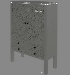 Outlet Wohnen Highboard mit Ornament Muster Front - Acacio