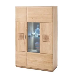 Discount Wohnen Highboard 2-türig mit Glas-Einsatz Pontros in Eiche Bianco teilmassiv
