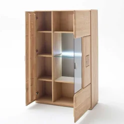 Discount Wohnen Highboard 2-türig mit Glas-Einsatz Pontros in Eiche Bianco teilmassiv