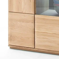 Discount Wohnen Highboard 2-türig mit Glas-Einsatz Pontros in Eiche Bianco teilmassiv