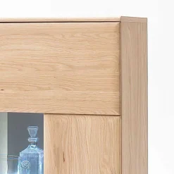 Discount Wohnen Highboard 2-türig mit Glas-Einsatz Pontros in Eiche Bianco teilmassiv