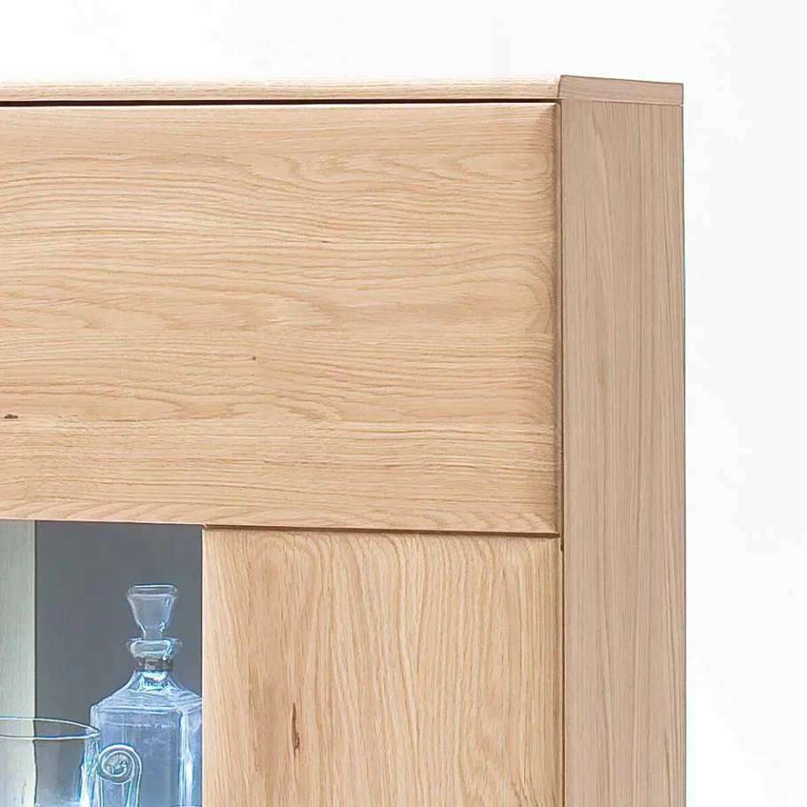 Discount Wohnen Highboard 2-türig mit Glas-Einsatz Pontros in Eiche Bianco teilmassiv