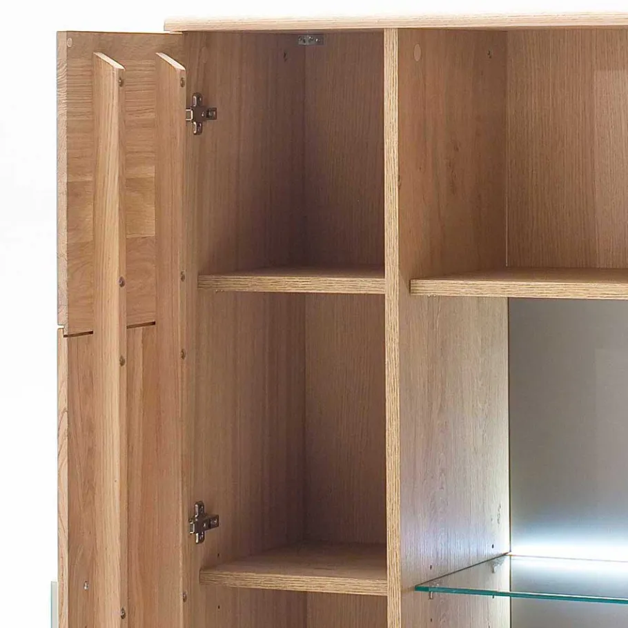 Discount Wohnen Highboard 2-türig mit Glas-Einsatz Pontros in Eiche Bianco teilmassiv