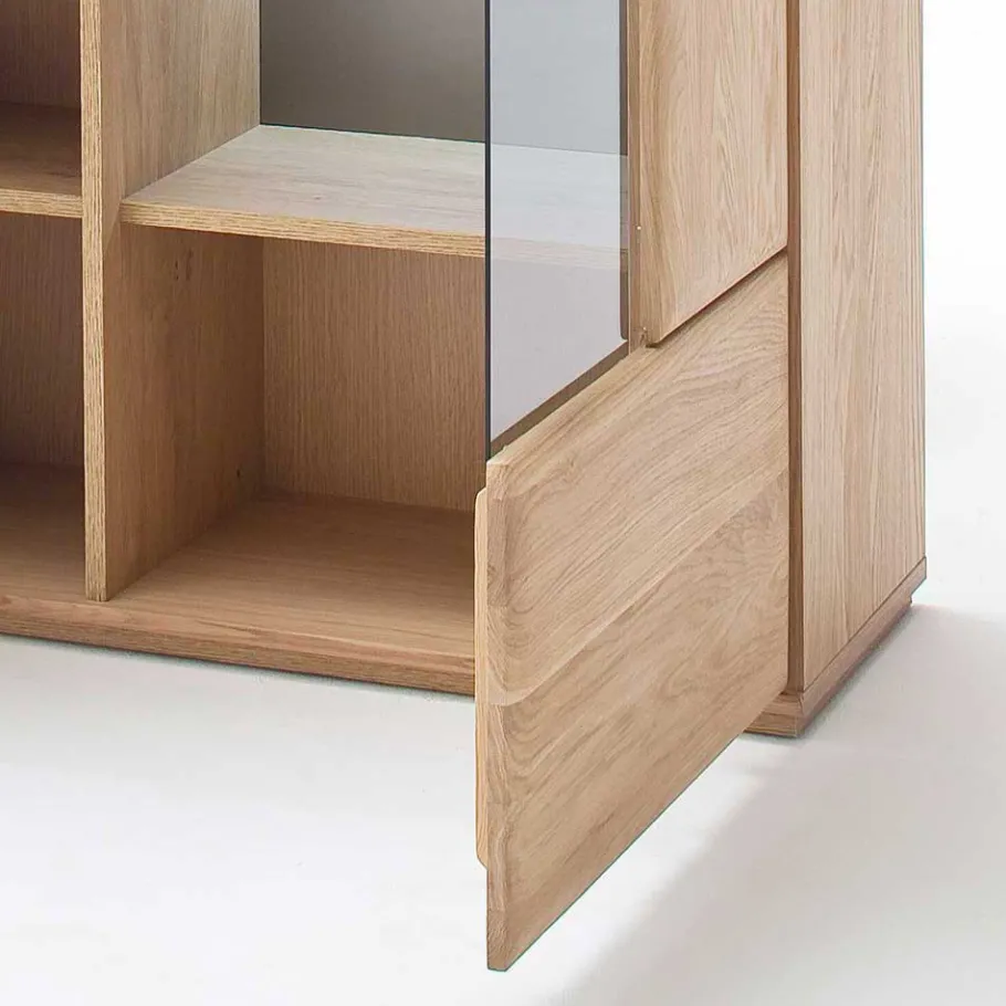 Discount Wohnen Highboard 2-türig mit Glas-Einsatz Pontros in Eiche Bianco teilmassiv