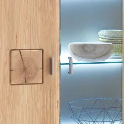 Discount Wohnen Highboard 2-türig mit Glas-Einsatz Pontros in Eiche Bianco teilmassiv
