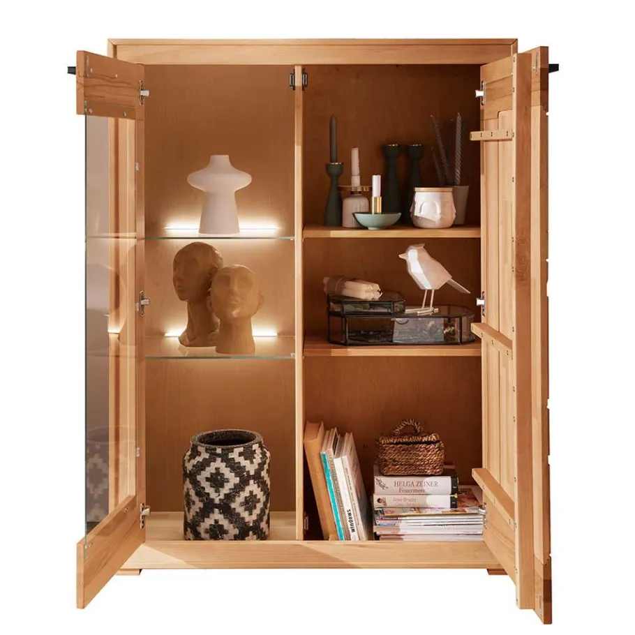 Best Wohnen Highboard Vitrine aus Kernbuche Massivholz - Sarosca