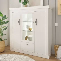 Sale Wohnen Highboard Vitrine in weißer Holzoptik Pinie - Liancos