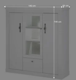 Sale Wohnen Highboard Vitrine in weißer Holzoptik Pinie - Liancos