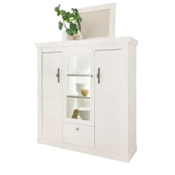 Sale Wohnen Highboard Vitrine in weißer Holzoptik Pinie - Liancos