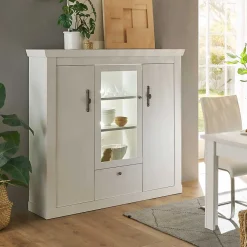 Sale Wohnen Highboard Vitrine in weißer Holzoptik Pinie - Liancos
