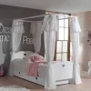 Outlet Wohnen Himmelbett mit Vorhang in Weiß - Grandory