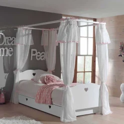 Outlet Wohnen Himmelbett mit Vorhang in Weiß - Grandory