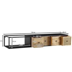 Hot Wohnen Hängendes TV Board aus Holz & Wiener Geflecht - Leiria