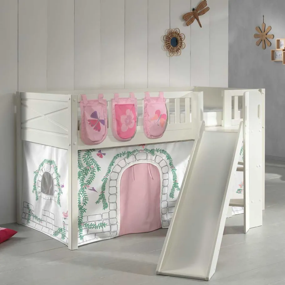 Clearance Wohnen Hochbett mit schräger Rutsche Schmetterlinge und Burg - Jimm