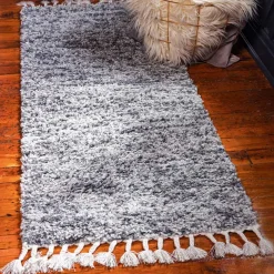 Hot Wohnen Hochflor Läufer Teppich in Grau und Creme - Cesario