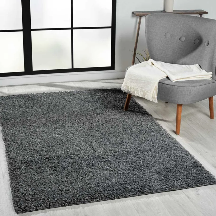 Wohnen Hochflor Teppich in dunklem Grau - Bescion