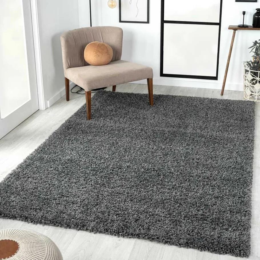 Wohnen Hochflor Teppich in dunklem Grau - Bescion