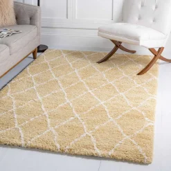 Hot Wohnen Hochflor Teppich Läufer in Gelb und Creme - Luzifania