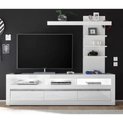 Clearance Wohnen Hochglanz Lowboard fürs TV in Weiß Mextra mit 3 Schubladen