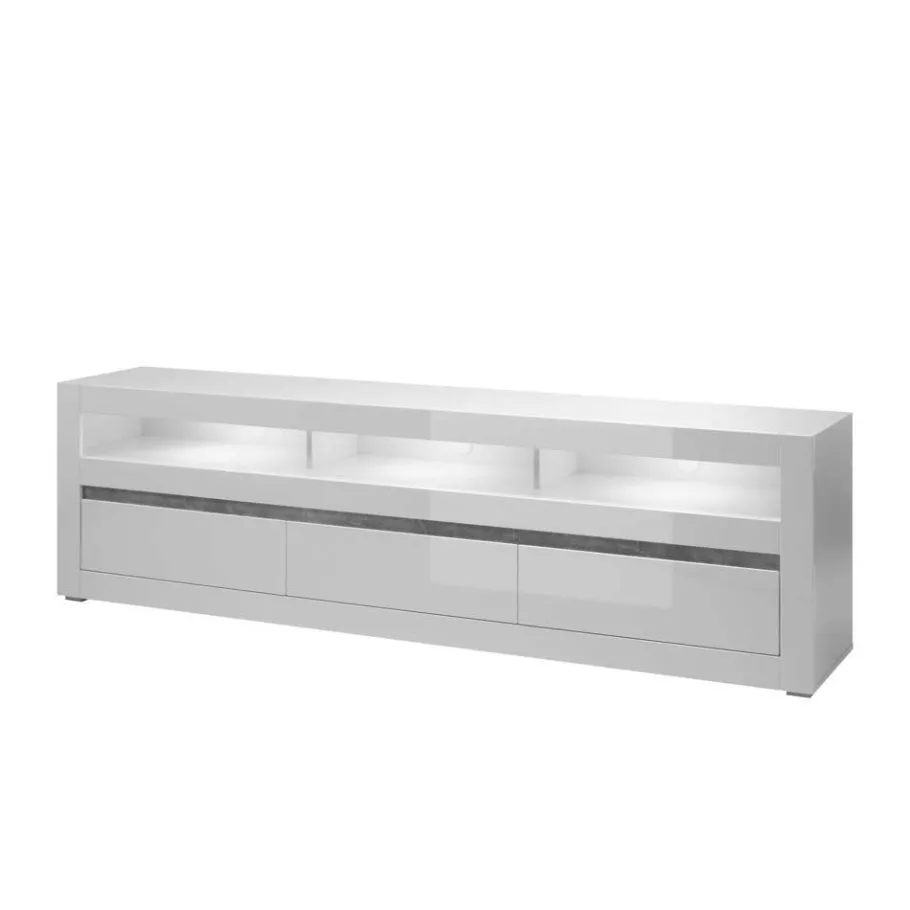 Clearance Wohnen Hochglanz Lowboard fürs TV in Weiß Mextra mit 3 Schubladen